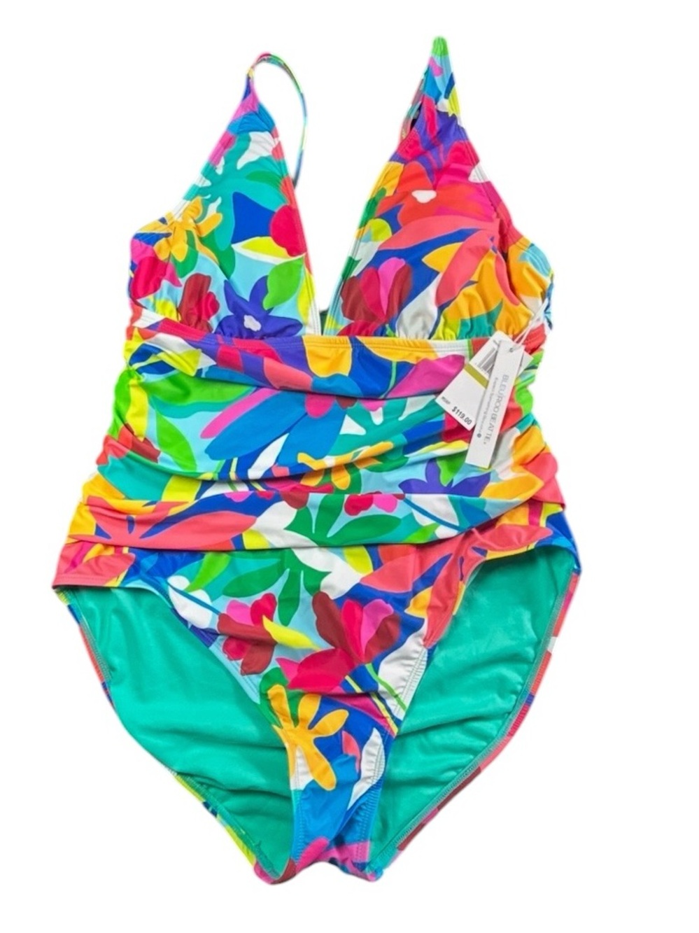 BLEU ROD BEATTIE colorful floral V front one piece swimsuit New $119